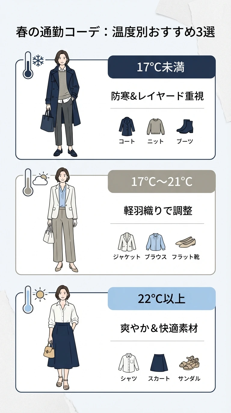 気温別の春の通勤コーデ早見表