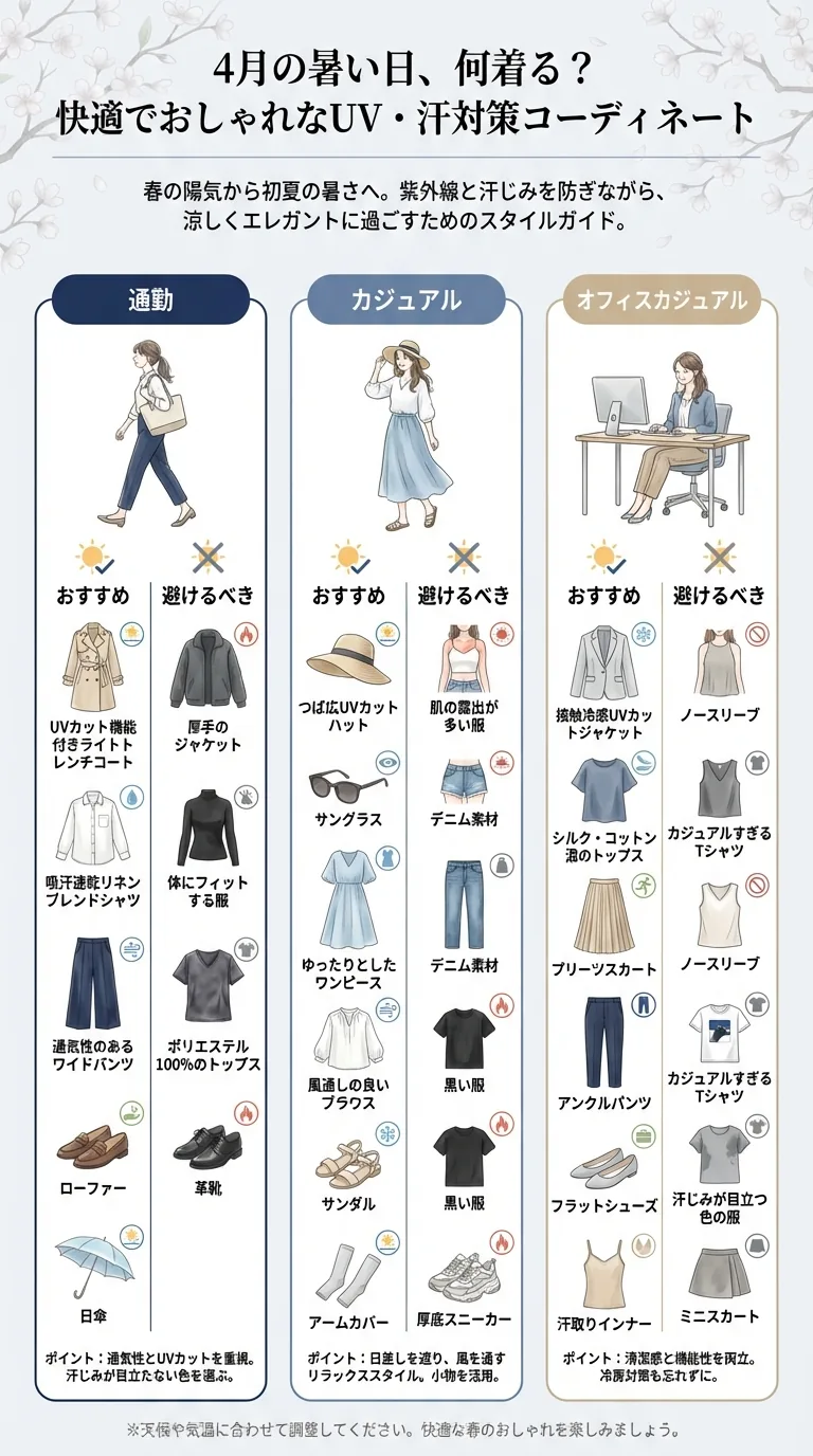 4月の暑い日におすすめと避けたい服をまとめたガイド