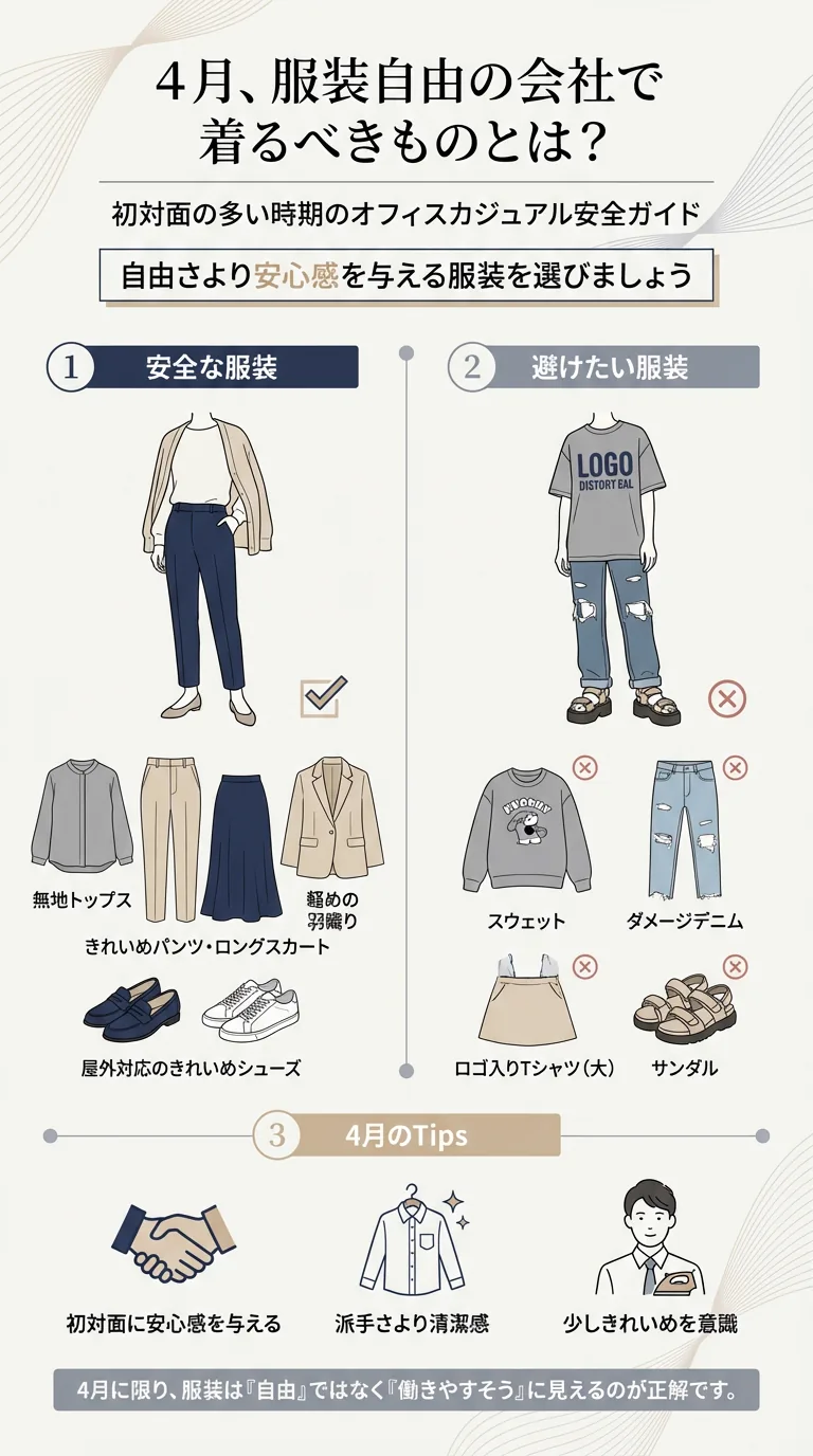 4月の服装自由な会社で安全なオフィスカジュアルをまとめたガイド