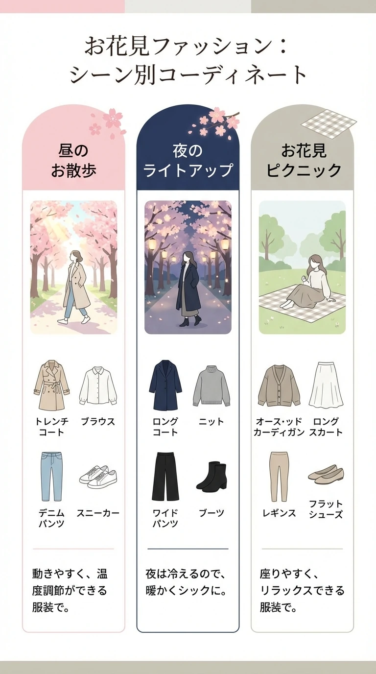 花見シーン別の服装ガイド