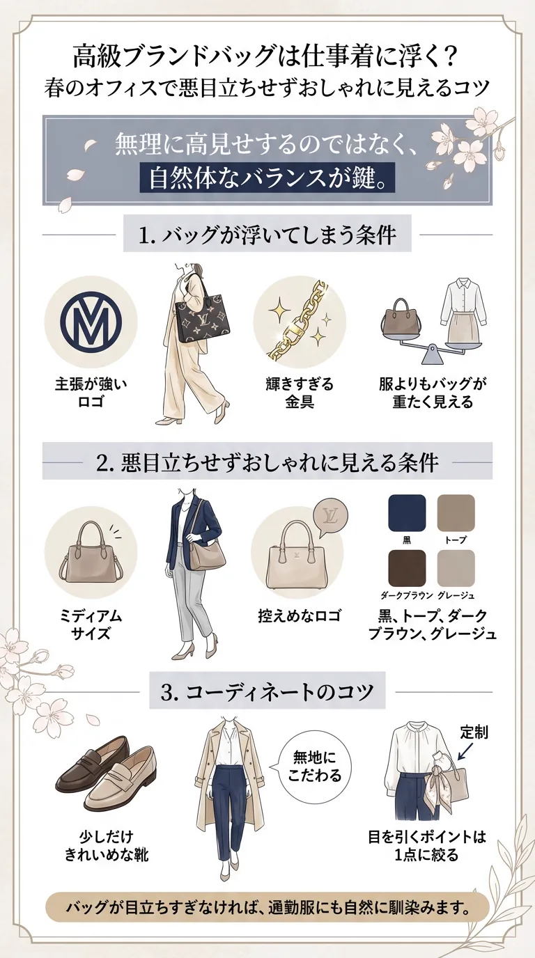通勤服にハイブランドバッグを合わせるときの自然な見せ方をまとめたガイド