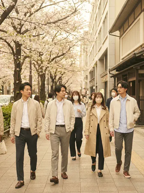 黄砂とヒノキ花粉が気になる日に歩く日本の大人たち