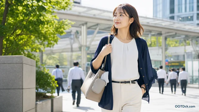 5月の通勤でノースリーブと羽織りを職場TPOで判断する画像