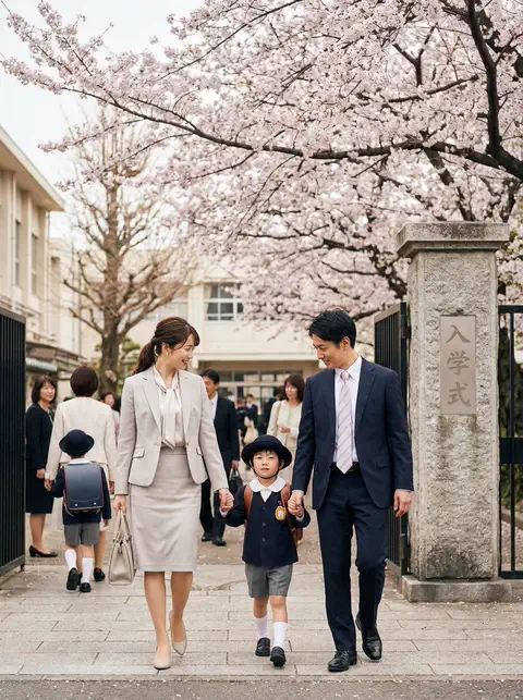 入学式へ向かう家族