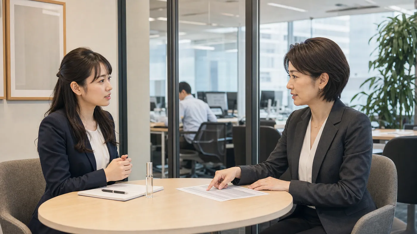 会社で香水を使えるかを個別の場所で上司へ確認する日本の会社員