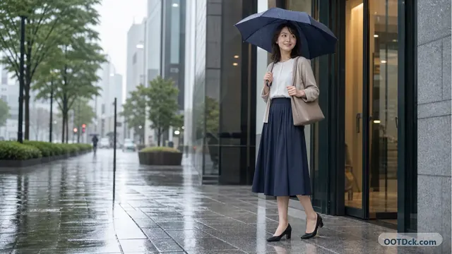 梅雨のスカート通勤で裾濡れ、透け、足元を診断するイメージ