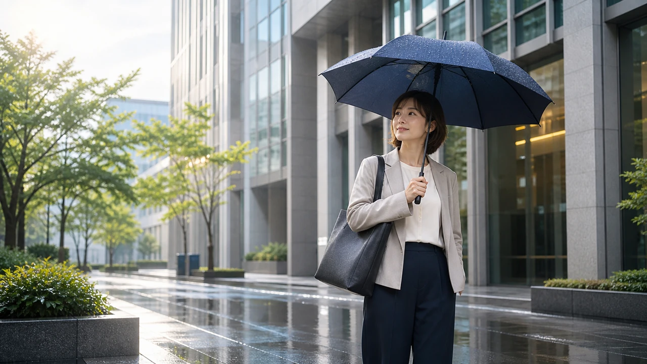 梅雨前の通勤で晴雨兼用傘を自然に使う選び方をまとめた画像